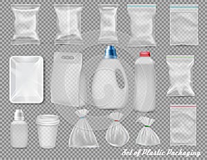 Big set of polypropylene plastic packaging