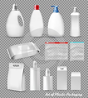 Big set of polypropylene plastic packaging