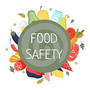 Big set of products.The concept of a flat vector illustration of healthy food safety for a banner, website, landing page template