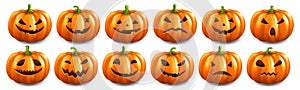 Big Set Pumpkins Isolated White Background