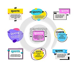 Big Set of Quote Box Frames for Texting and Messages. Colored Blank Templates for Text Info Design. Quotation Bubbles