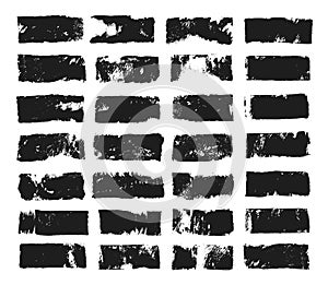 Big set of rectangular text box. Grunge paint stripe. Vector brush stroke. Black grunge spots with place for your text