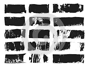 Big set of rectangular text box. Grunge paint stripe. Vector brush stroke. Black grunge spots with place for your text