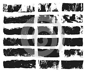 Big set of rectangular text box. Grunge paint stripe. Vector brush stroke. Black grunge spots with place for your text