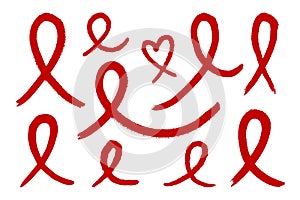 Big set of red ribbons. World AIDS Day.