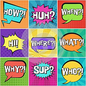 Big set of retro speech bubbles with questions