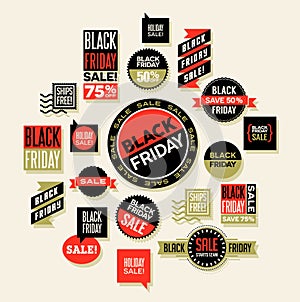 Big set of retro style sales spots and clip art for Black Friday