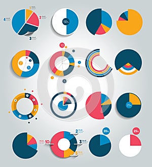 Big set of round, circle chart, graph. Simply color editable. photo