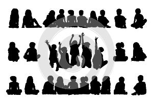 Big set of schoolchildren seated silhouettes photo