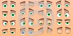 Big set of smileys and cartoon eyes isolated on a beige background