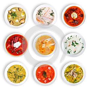 Big set of soups from worldwide cuisines, healthy food. photo