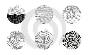 Big set of spot, curly, curve circle pattern set vector in doodle style. Spot, drops, lines elements. Trendy social