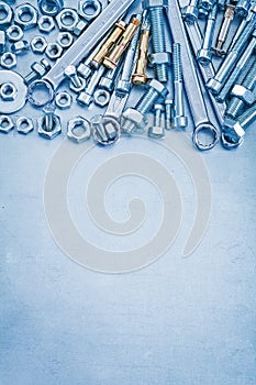 Big set of stainless repairing tools on metallic