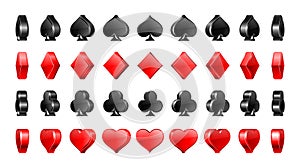 Big Set of suit cards. The suit of playing cards is rotated at different angles. 3d Vector