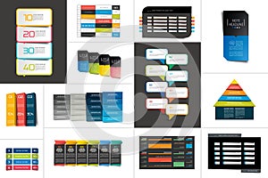 Big set of tables, schedules, banners. Step by step infographic.