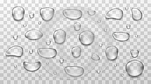 Big set of transparent drops of water.