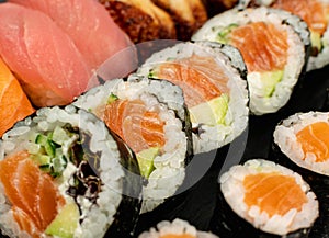 Big Set of Various Japanese Sushi Food Closeup