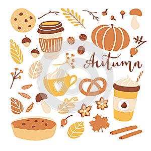 Big set of vector clip art Autumn. Fall season illustration in flat style.