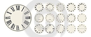 Big set of vector clock faces, watch dials in different styles for watch clock design