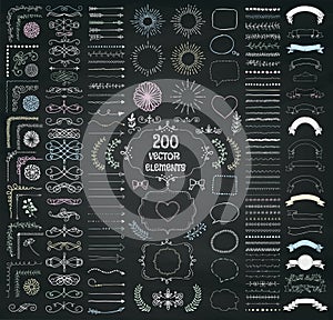 Big Set of Vector Decorative Hand Drawn Design Elements