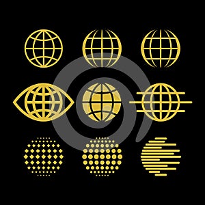 Big set of vector globes, collection of design elements for creating logos.