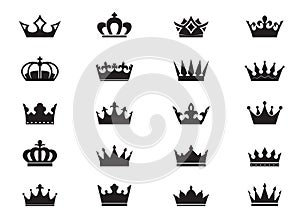 Set of vector king crowns icon on white background. EPS outline Illustration