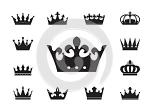 Set of vector king crowns icon on white background. EPS outline Illustration