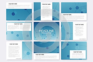 Big set of vector templates for presentation slides. Modern graphic background molecule structure and communication