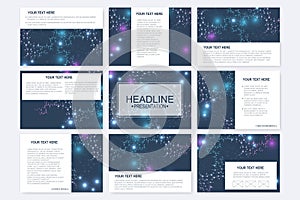 Big set of vector templates for presentation slides. Modern graphic background structure molecule and communication