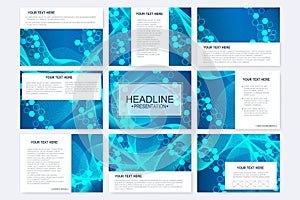 Big set of vector templates for presentation slides. Modern graphic background structure molecule and communication