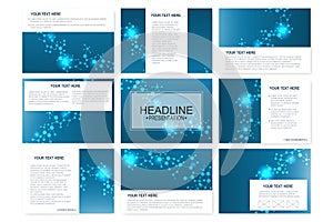 Big set of vector templates for presentation slides. Modern graphic background structure molecule and communication