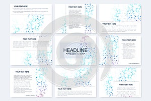 Big set of vector templates for presentation slides. Modern graphic background structure molecule and communication