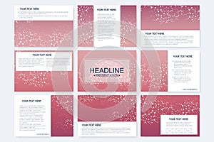 Big set of vector templates for presentation slides. Modern graphic background structure molecule and communication