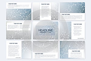 Big set of vector templates for presentation slides. Modern graphic background structure molecule and communication