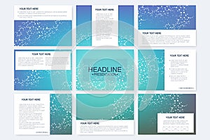 Big set of vector templates for presentation slides. Modern graphic background structure molecule and communication