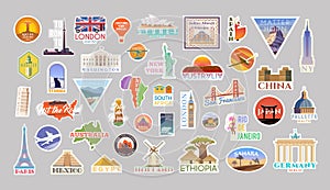 Set of vector travelling stickers colliction. Around the world