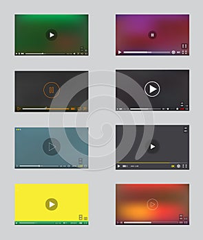 Big Set of Video Player Window with Menu and Buttons Panel in Vector.
