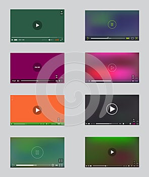 Big Set of Video Player Window with Menu and Buttons Panel in Vector.