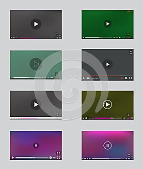 Big Set of Video Player Window with Menu and Buttons Panel in Vector.