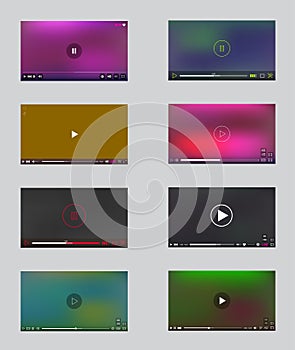 Big Set of Video Player Window with Menu and Buttons Panel in Vector.