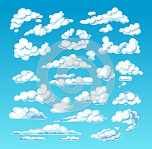 Big set white clouds on blue sky background