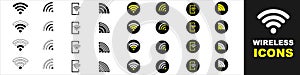 Big set wireless and wifi icons. Best collection. Vector Illustration