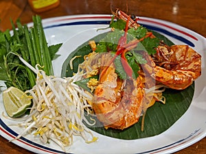 Big Shrimp on pad Thai noodle.