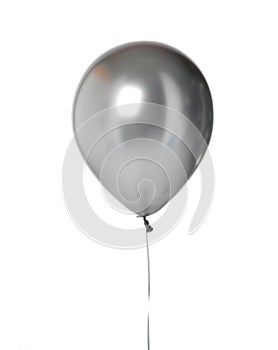 Big silver metallic latex balloon for birthday party isolated on a white