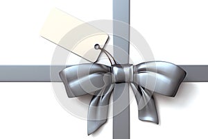 Big Silver ribbon and bow with blank tag