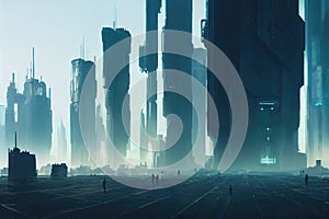 big skyscrappers in a cyberpunk city, concept art, ai generated image photo