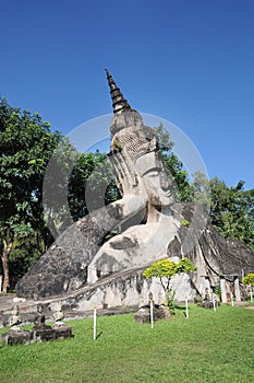 Big sleep buddhist at Buddha park,Wat xiengkuane, Vientiane, Laos.