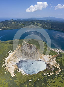 Big and Small Lakes inside of Caldera of the Golovnin Volcano on Kunashir Island.