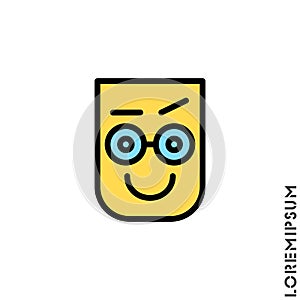 Big Smile contented color smile with raised eyebrow Emoticon Icon Vector Illustration. Style. Laughing, emotion icon. Fun, face