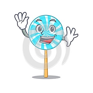 Big smile lollipop waving hands cartoon character